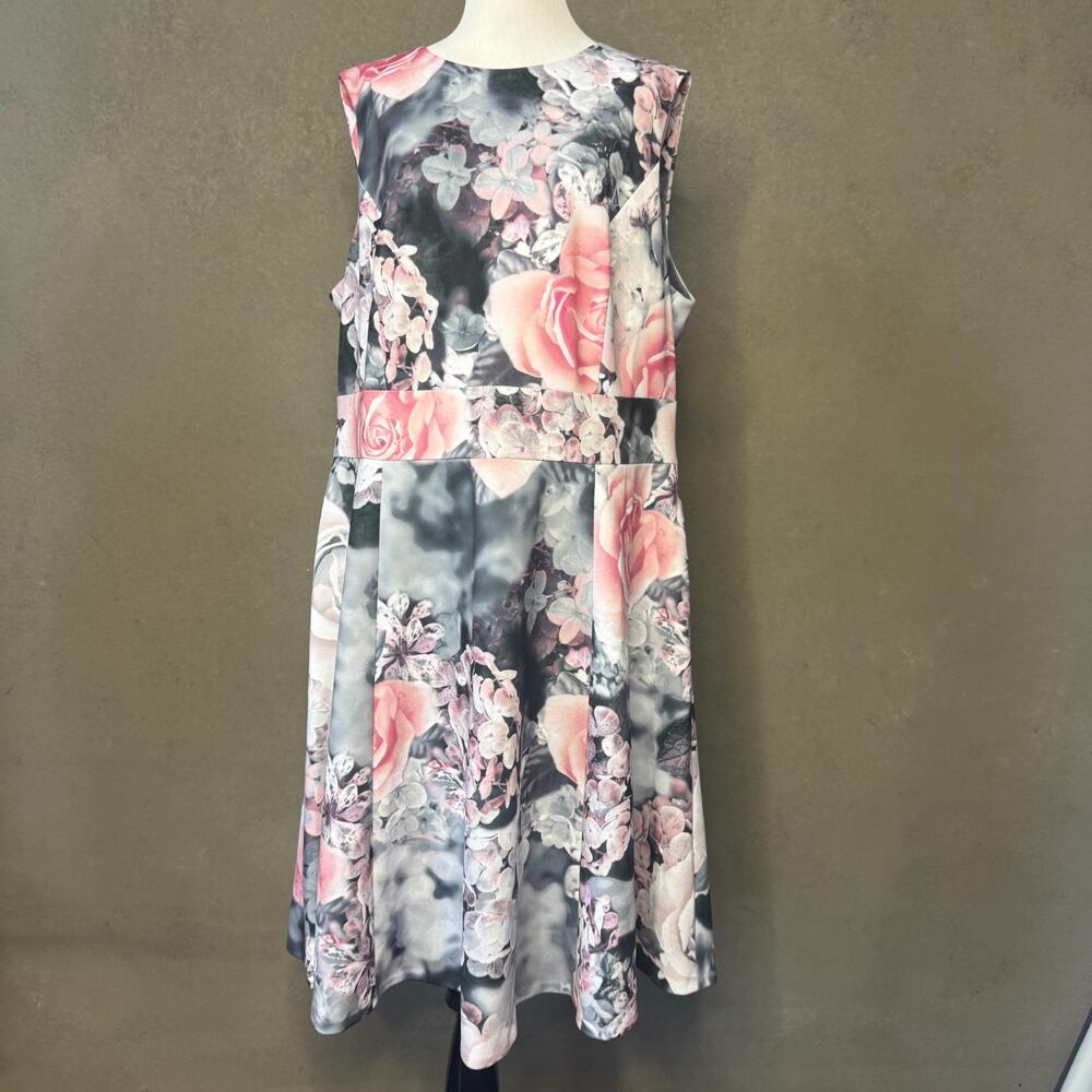 Calvin Klein Floral Scuba Knit Dress Size 18W Sleeveless A-Line